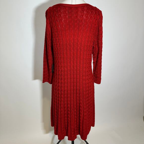 NWT Jessica Howard Red Cable Knit Sweater Dress Womens Plus Size 1X 3/4 Sleeves - Picture 6 of 9